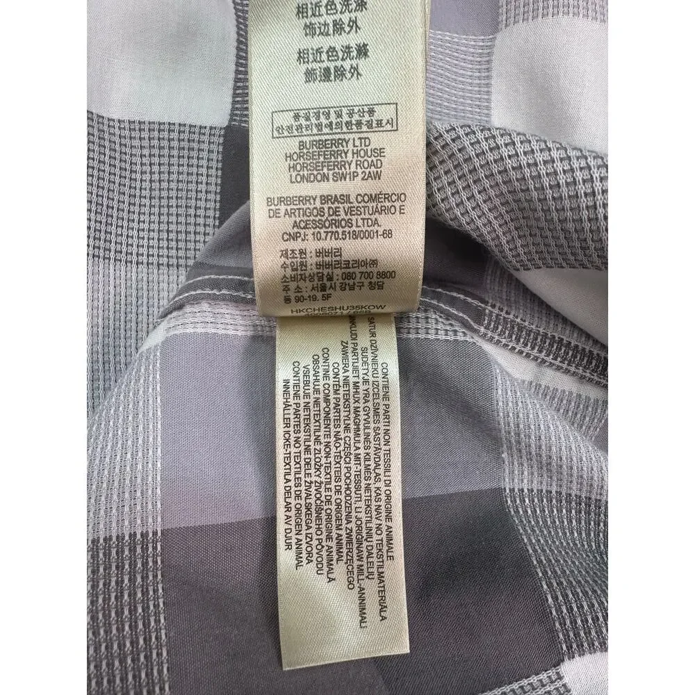 Burberry Brit Gray White Plaid Check Button Down Shirt Mens XL Equestrian Knight - Picture 13 of 14
